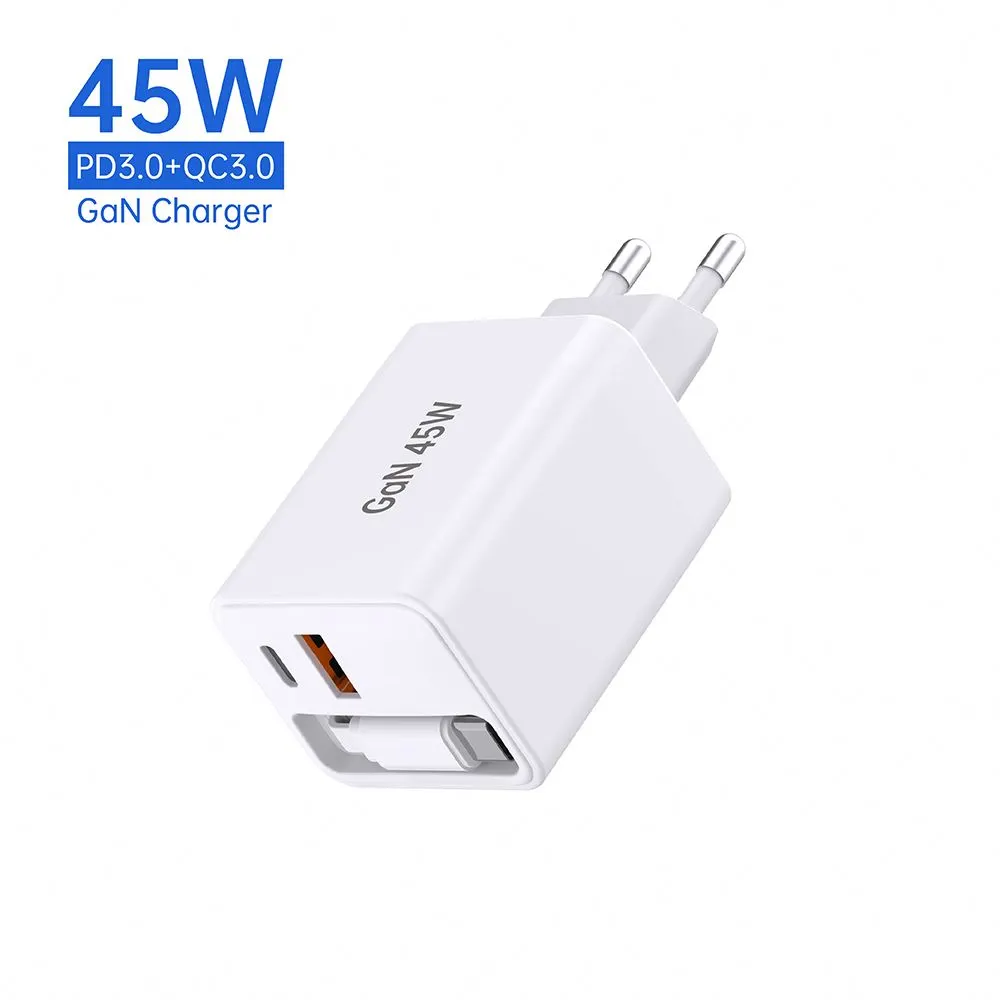 45W EU AC Plug PD Charger na may Retractable Type C Cable