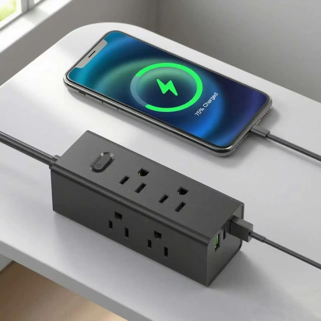 US Power Strip na may USB Flat Plug Extension Cord Travel Power Strip